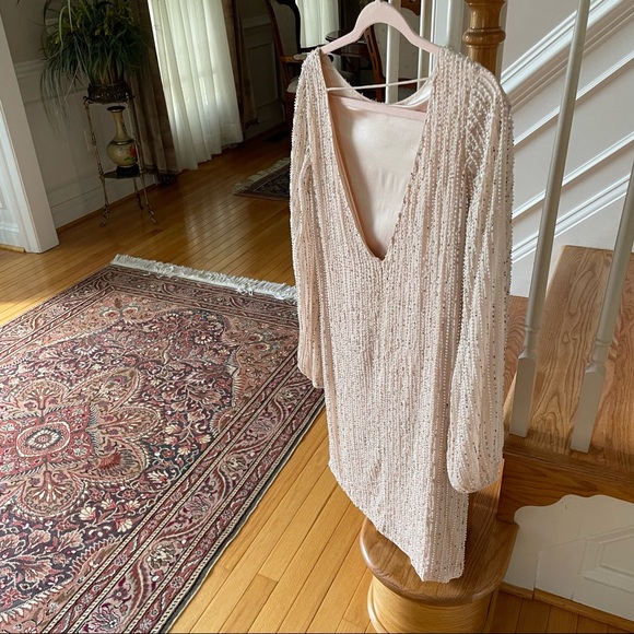 ONE33 SOCIAL Open-Back Beaded Shift Dress - Cocktail Formal Dress - peach ivory - Picture 13 of 16